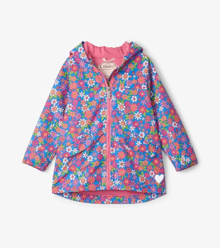 Hatley Girl Retro Floral Waterproof Rain Jacket, Pink Multi Women's smart jackets