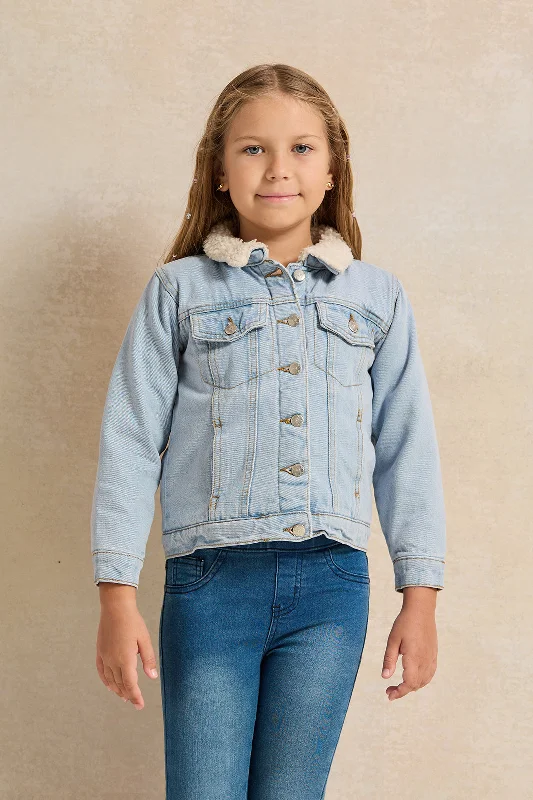 Girls Blue Denim With Sherpa Lining Jacket Women's ski jackets