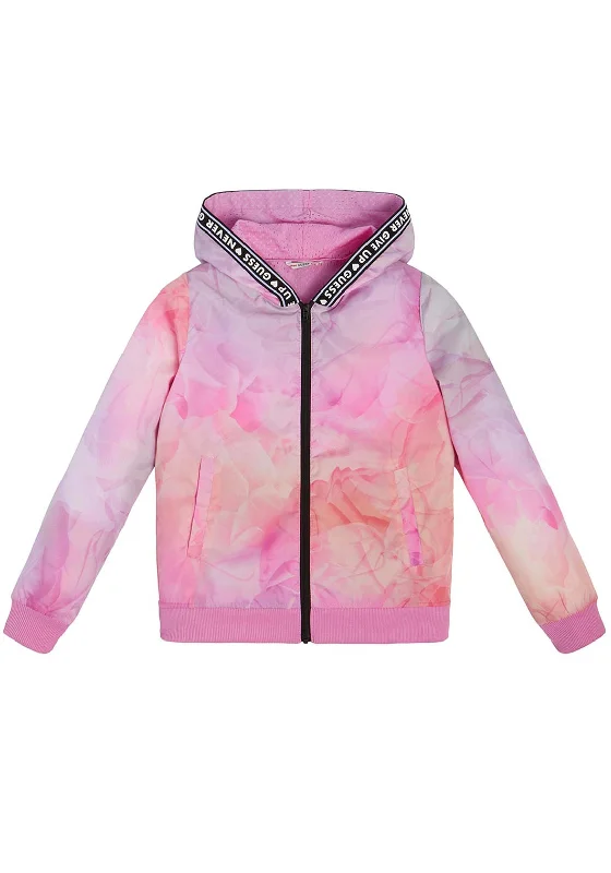 Guess Girls Hooded Long Sleeve Jacket, Pink Multi Women's work jackets