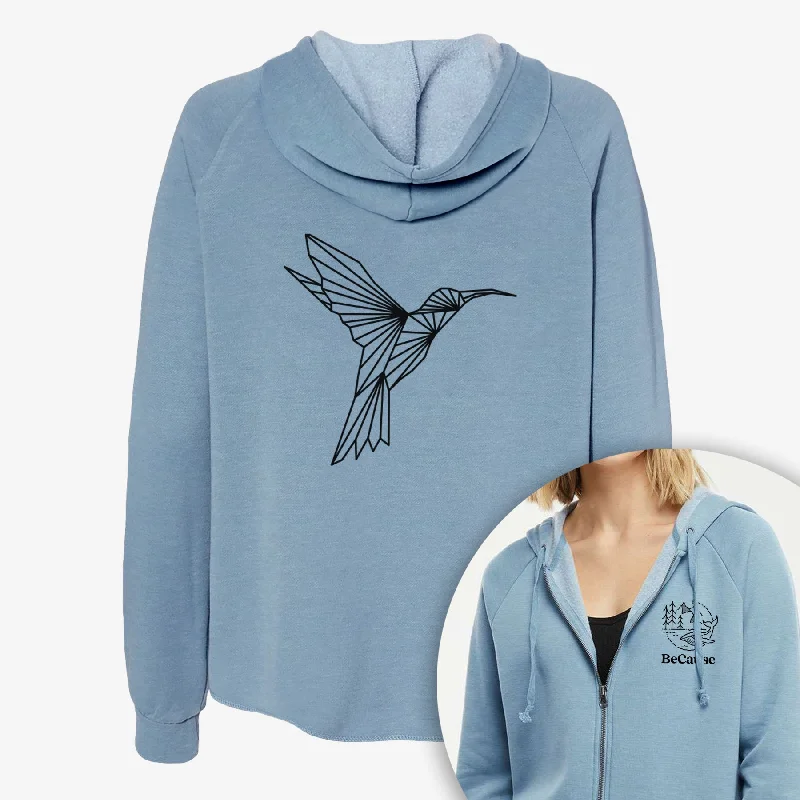 Geometric Hummingbird - Women's Cali Wave Zip-Up Sweatshirt Comfortable Hoodie Sweatshirt