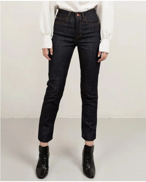 Cropped Denim Dark Blue & Tabacco Stitch