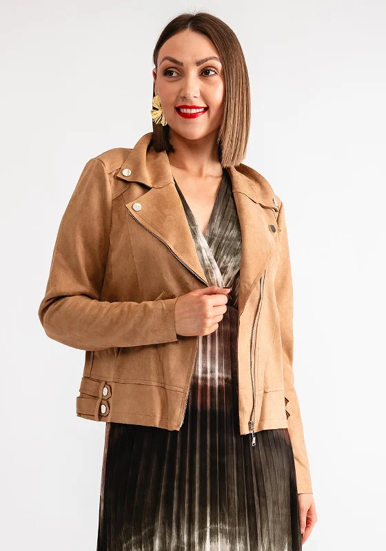 Serafina Collection Faux Suede Biker Jacket, Camel Women's winter jackets