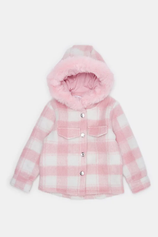 Infant Girls Pink Checked Hooded Jacket Women's eco-friendly jackets