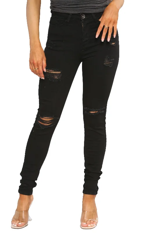 Enzo Designer | Womens Skinny Stretch Ripped Denim Jeans