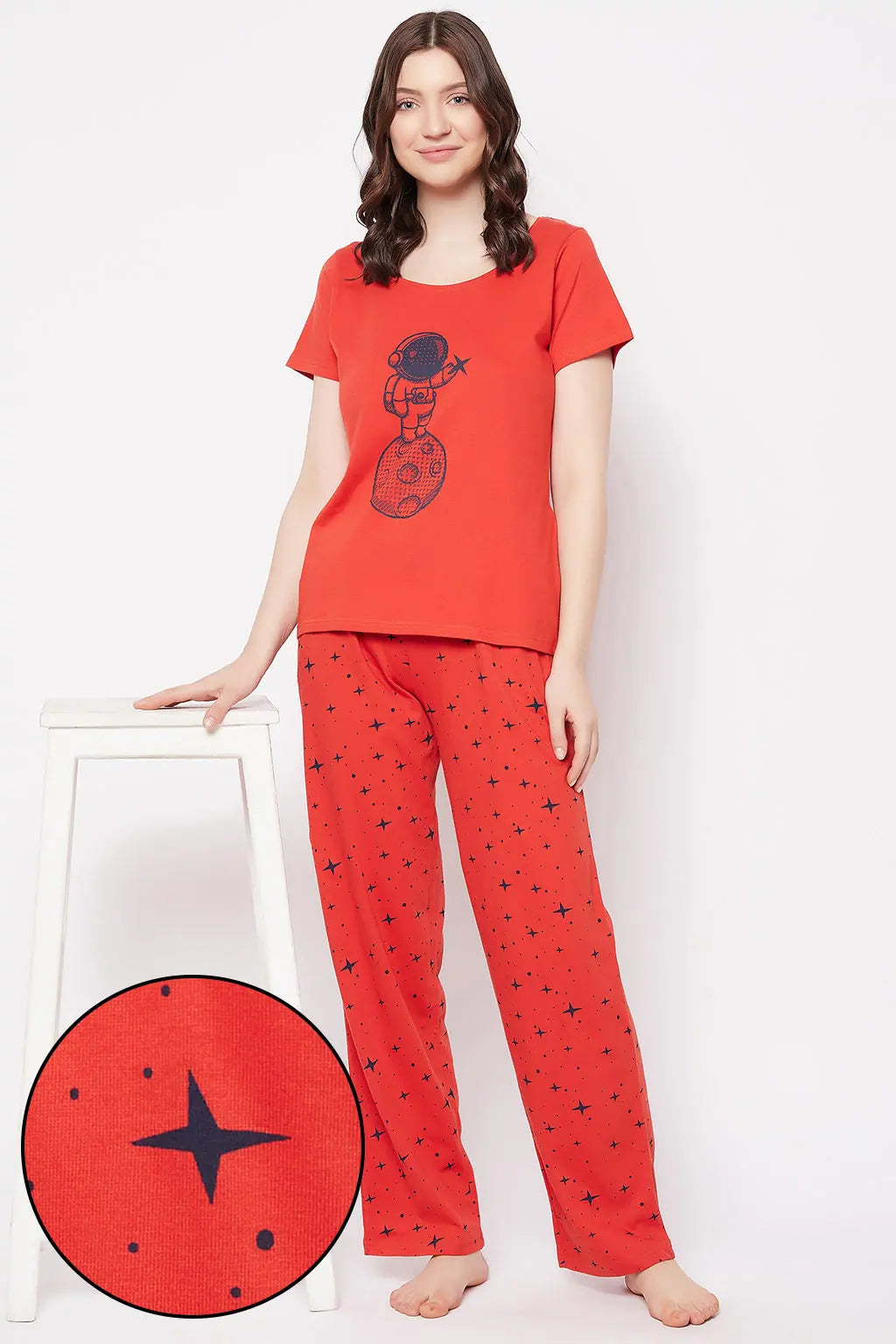 Astronaut Print Top & Star Print Pyjama Set in Red - 100% Cotton Macy’s pajama sets