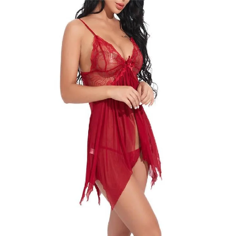 Beautiful Honeymoon Sexy Nighty for Ladies 2Pc Babydoll Transparent Net Nightwear with G String Panty Zara pajama sets