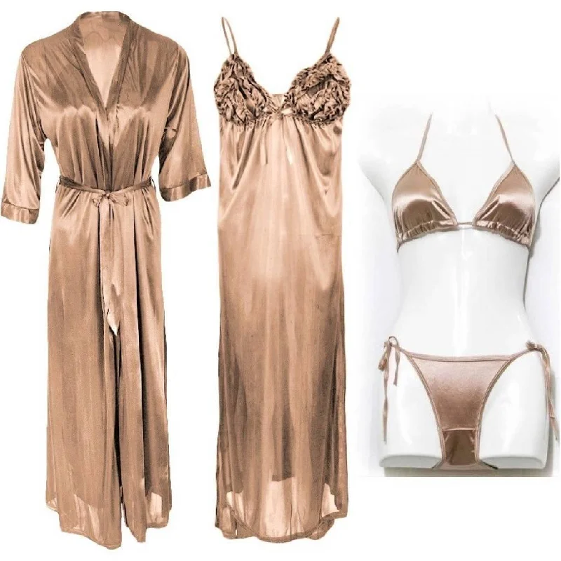 Bridal Long Nighty 4 Pc Bridal Long Night Dress Golden Color Nightwear for Women Calvin Klein pajama sets