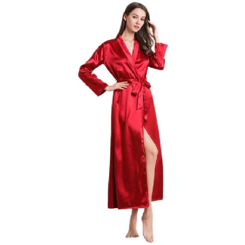 Long Silk Robe Night Gown Bridal Long Night Dress Red Color Nightwear for Women Flannel pajama sets