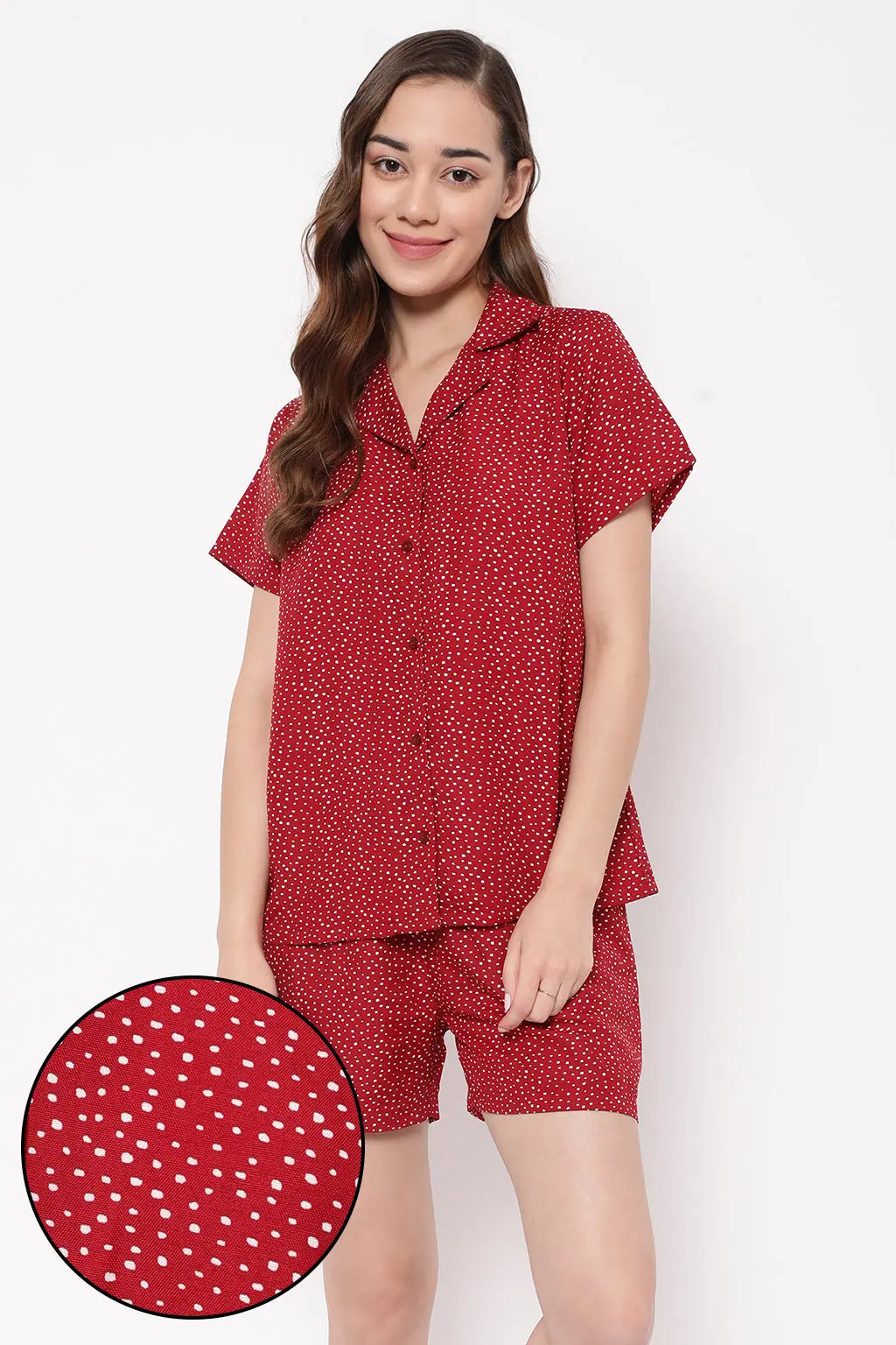 Print Me Pretty Button Down Shirt & Shorts Set in Red - Rayon Baby pajama sets