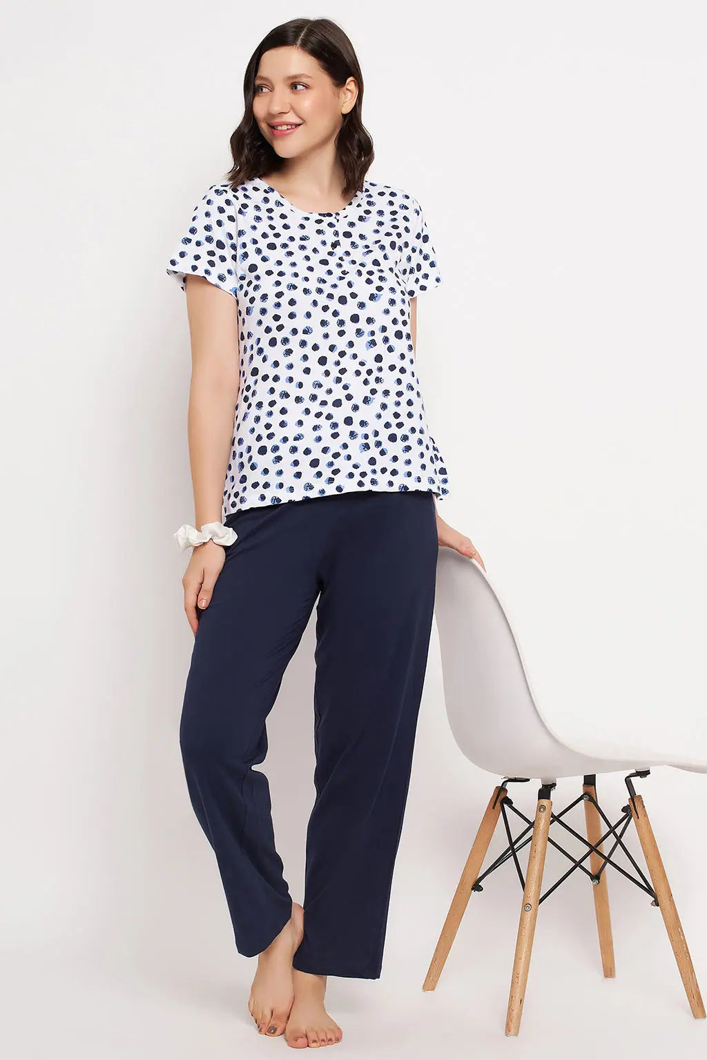 Print Me Pretty Top in White & Chic Basic Pyjama in Navy - 100% Cotton Loungewear pajama sets