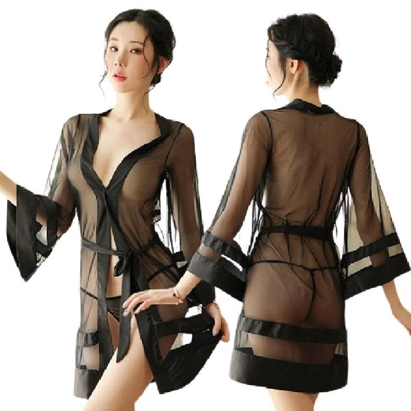 Sexy Short Net Nighty Transparent Baby Doll Short Nighty Black Hot Nightdress Breathable cotton pajama sets