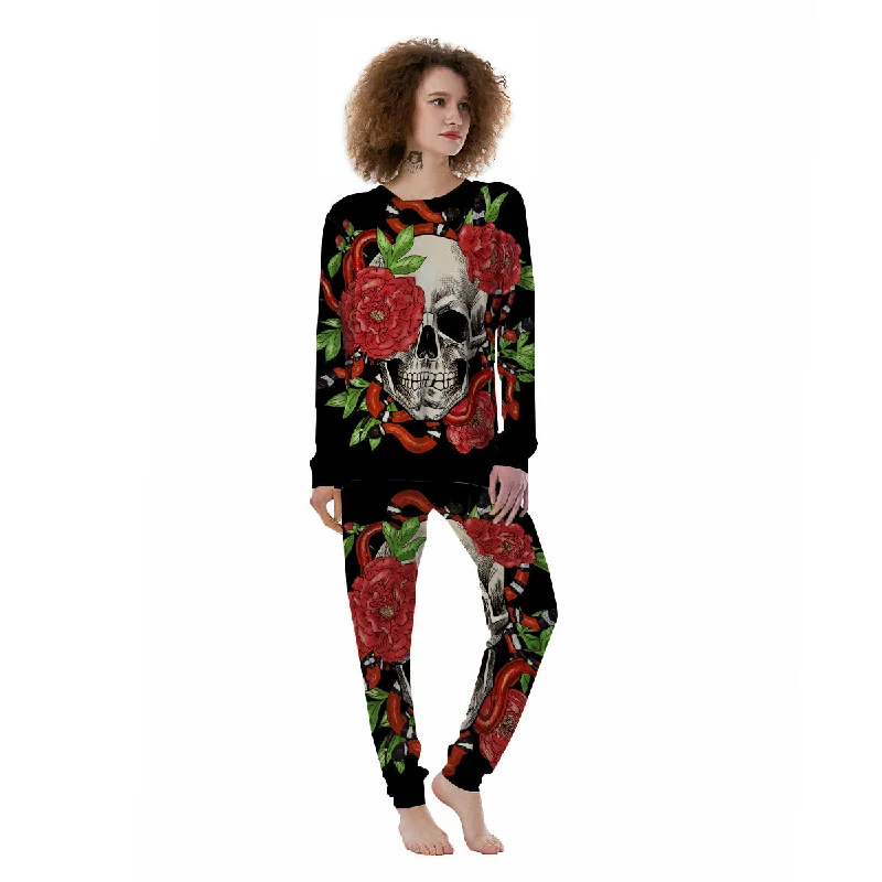 Tattoo Roses And Skull Print Women's Pajamas Unisex pajama sets