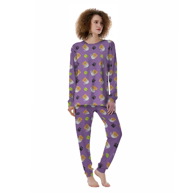 Tea Cup Pomeranian Print Pattern Women's Pajamas Men's pajama sets