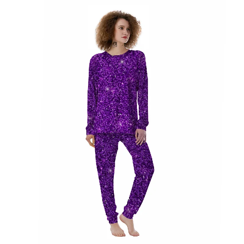 Artwork Glitter Purple Print Women's Pajamas Budget-friendly pajama sets