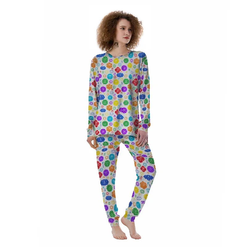 The 7 Chakras And Reiki Print Pattern Women's Pajamas Button-up pajama sets