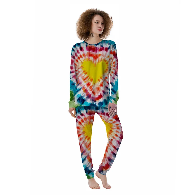 Tie Dye Rainbow Heart Print Women's Pajamas Fall pajama sets