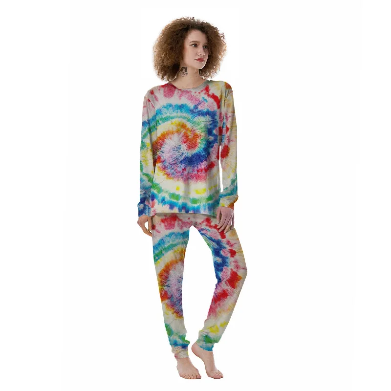 Tie Dye Rainbow Spiral Print Women's Pajamas Knitted pajama sets