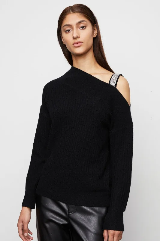 Bailey 44 Kiara Ribbed Asymmetrical Sweater in Black Canada Goose sweaters