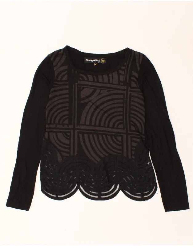 DESIGUAL Womens Boat Neck Jumper Sweater UK 12 Medium Black Acrylic sweaters