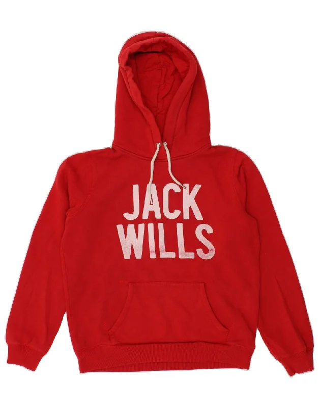 JACK WILLS Womens Graphic Hoodie Jumper UK 12 Medium  Red Cotton Soft-touch sweaters