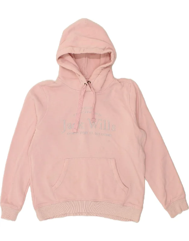 JACK WILLS Womens Oversized Graphic Hoodie Jumper UK 14 Large  Pink Cotton Thermal insulation sweaters