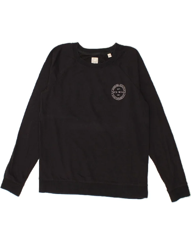 JACK WILLS Womens Sweatshirt Jumper UK 14 Large  Black Cotton Eco-friendly sweaters