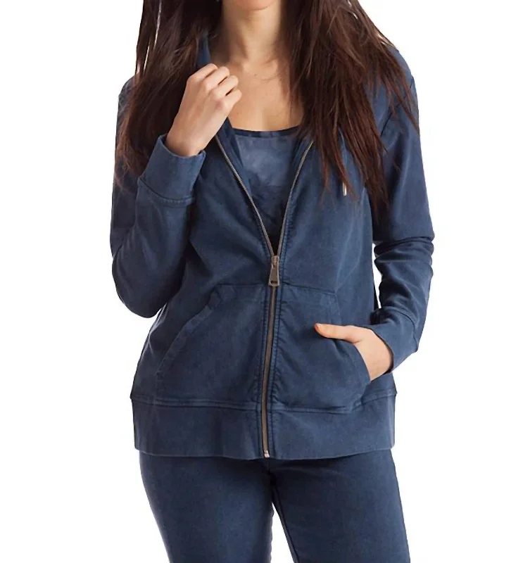 Lauren Hooded Cardigan In Denim Travel-friendly sweaters