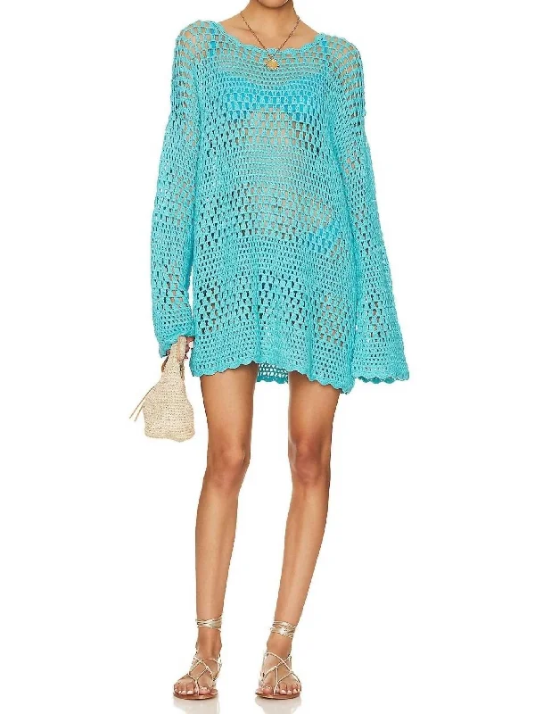 Paula Pullover In Turquoise Crochet Best sweaters for cold weather