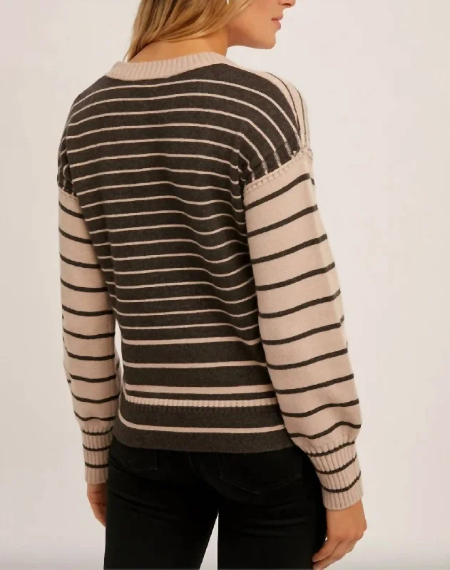 Striped Short Sweater In Mauve/brown Sporty sweaters