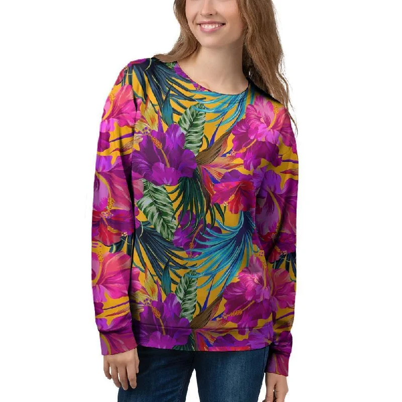 Tropical Hibiscus Flower Hawaiian Print Women's Sweatshirt Silk-blend sweaters