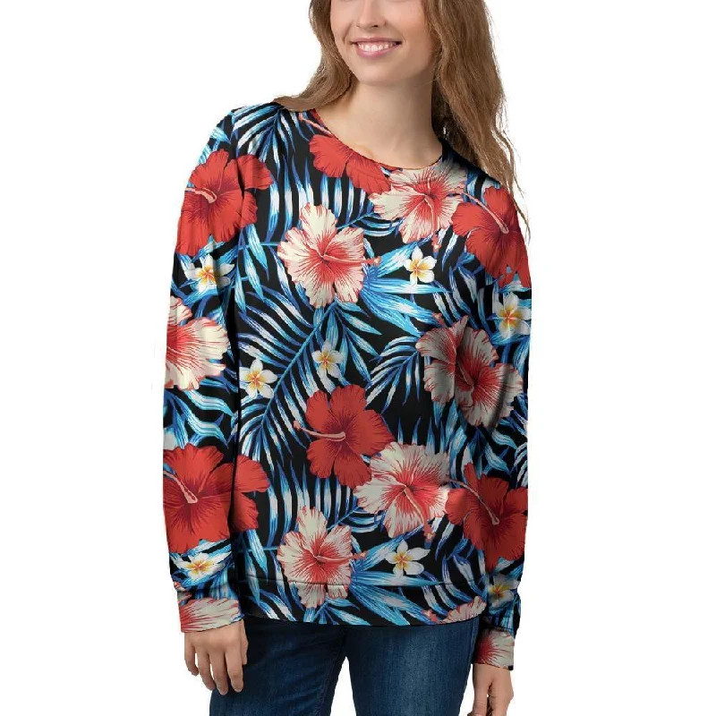 Tropical Hibiscus Flower Print Women's Sweatshirt Chunky knit sweaters