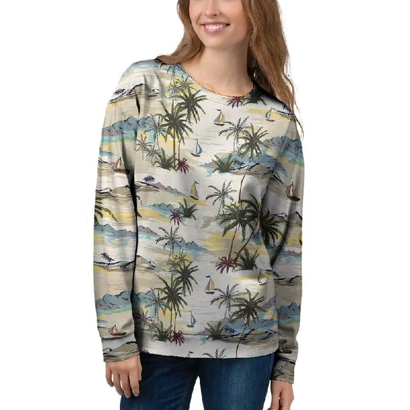 Tropical Palm Lead Island Print Women's Sweatshirt Zip-up sweaters