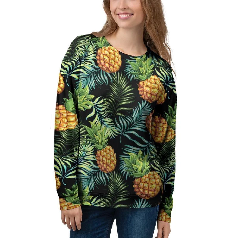 Tropical Palm Leaf Pineapple Print Women's Sweatshirt Crewneck sweaters