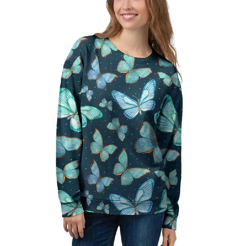 Turquoise Butterfly Print Women's Sweatshirt Best sweaters for winter