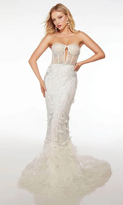 Alyce Paris 61727 - Corset Bodice Strapless Prom Dress White Lace Gown