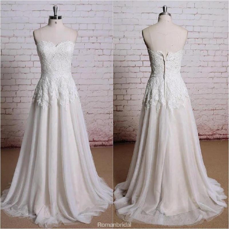 Popular Mermaid Strapless  Lace Appliques Sweep Train Wedding Dresses, WD0341 Chic Bridal Gown