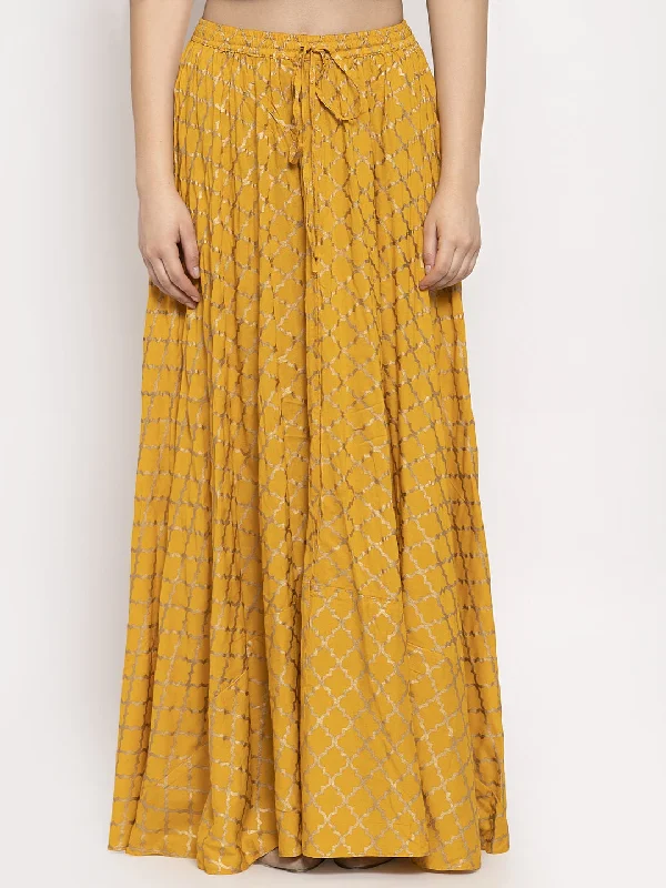 Women'S Mustard Printed Rayon Skirt Breathable unclassified skirts