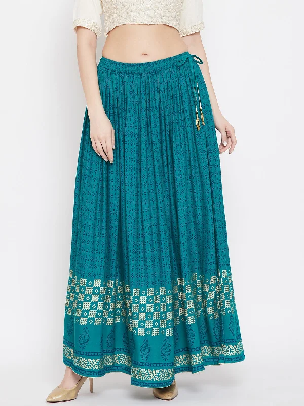 Women'S Turquoise Printed Rayon Skirt Summer unclassified skirts