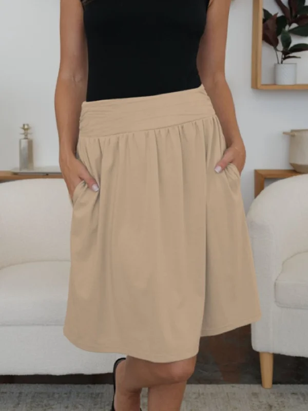 Elastic Waist Skirt with Pockets Preppy unclassified skirts