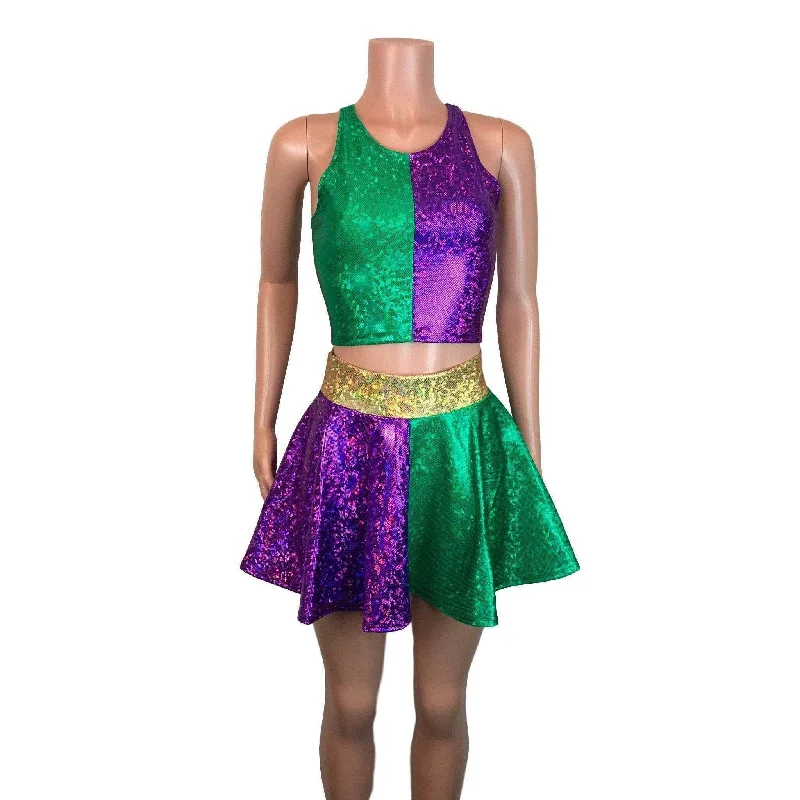 Mardi Gras Outfit - Holographic High Neck Top w/Skater Skirt Monochrome unclassified skirts