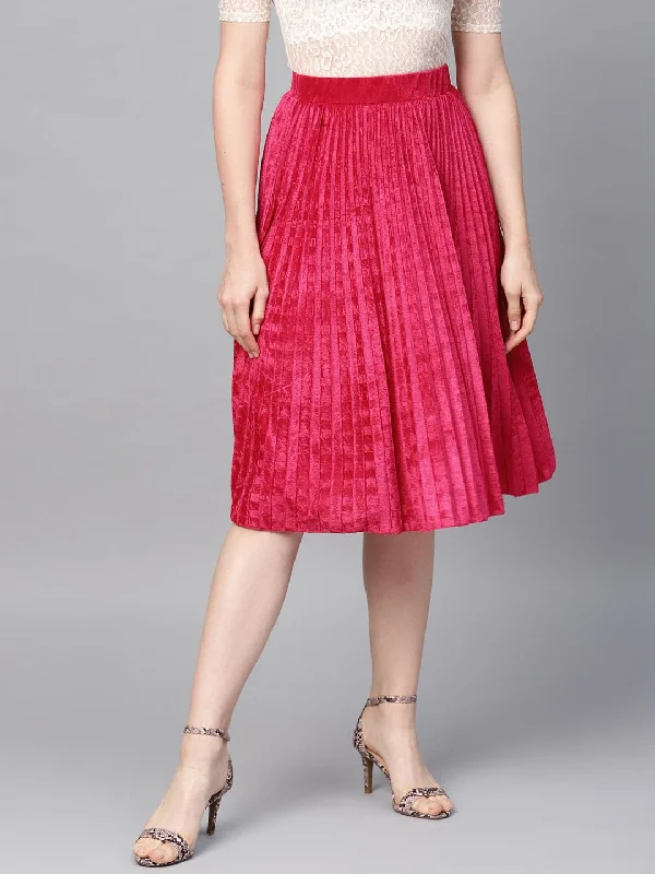 Pink Velvet Pleated Skirt Dark color unclassified skirts