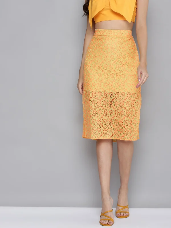 Women Yellow Lace Side Slit Skirt Beach unclassified skirts