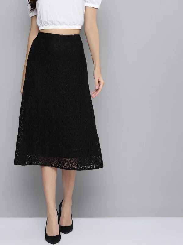 Women Black Lace A-Line Skirt Everyday wear unclassified skirts