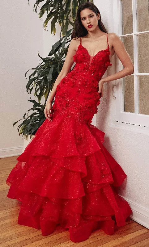 Cinderella Divine CM329 - Tiered Mermaid with Floral Details Evening Dress Y2K party dresses