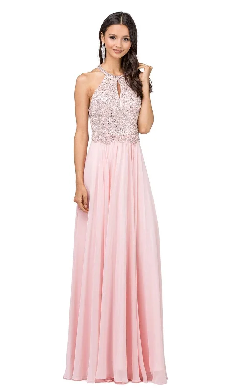 Dancing Queen - Bead Embellished Halter Evening Dress 2402 - 1 pc Blush In Size M Available Expensive party dresses