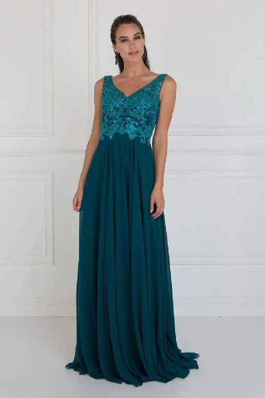 Elizabeth K - Bead Embroidered A-Line Evening Gown GL1567 - 1 pc Teal In Size S Available Best value party dresses