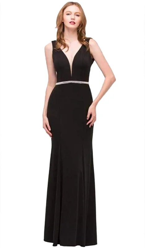 Eureka Fashion - Plunging V-neck Beaded Jersey Evening Dress - 1 pc Black In Size M Available Best party dresses for formal events