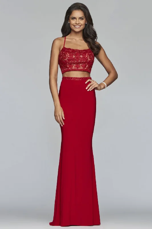 Faviana - S10272 Beaded Applique Two-Piece Sheath Gown Club party dresses