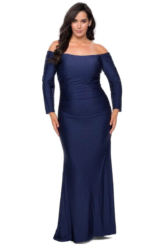 La Femme - Long Sleeve Ruched Evening Dress 28881SC Lightweight party dresses for summer