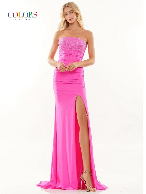 Colors 2871 Long Strapless Fitted Prom Dress Stretchy maxi dresses